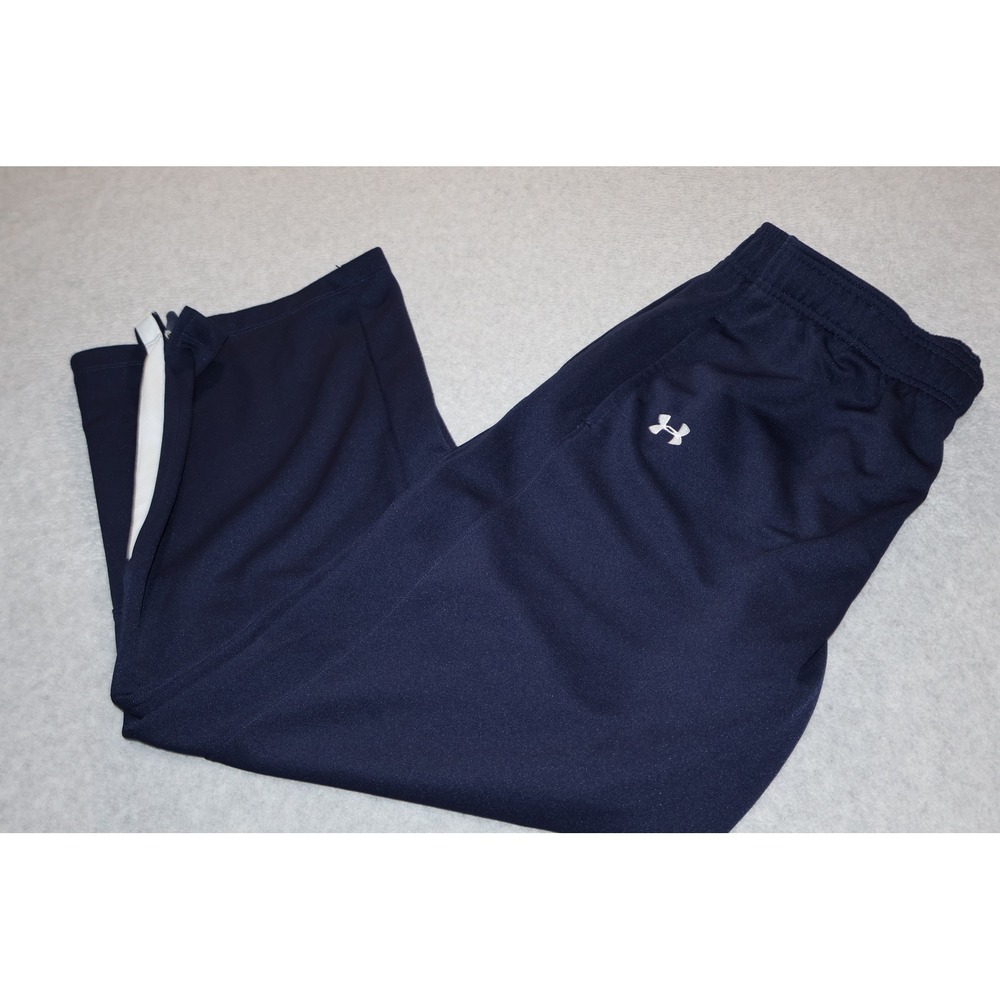 Under Armour Basketball Pants Mens Large Navy Blue Gym Loose Fit Zip Ankle